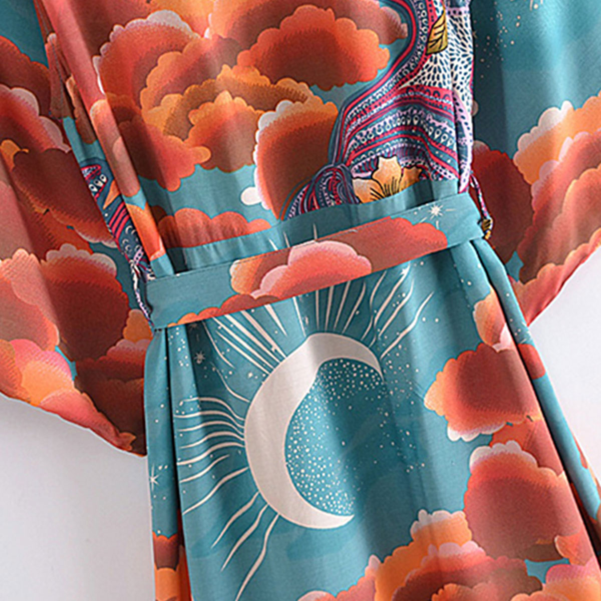 Moonstruck Teal Goddess Boho Kimono Maxi Robe