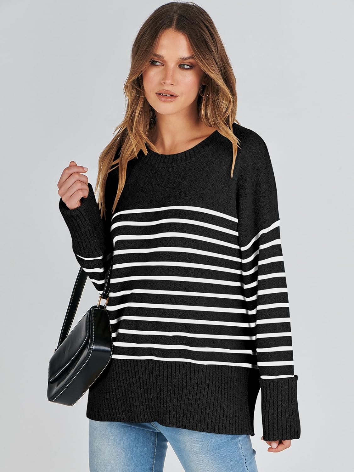 Women's Crewneck Long Sleeve Oversized Fuzzy Knit Chunky Warm Pullover Sweater Top