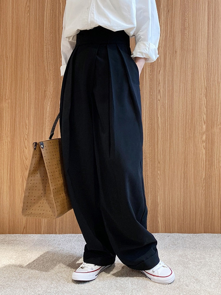 Elegant High End Pleated Wide Leg Trousers