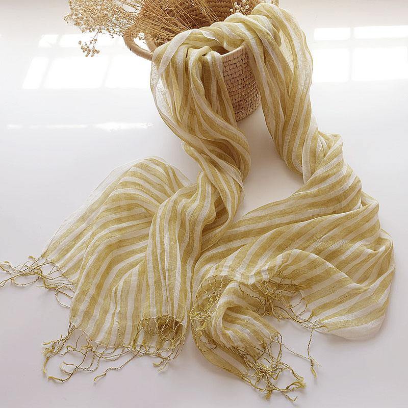 Yellow striped French scarf spring and summer sunscreen women and men shawls fringed thin women