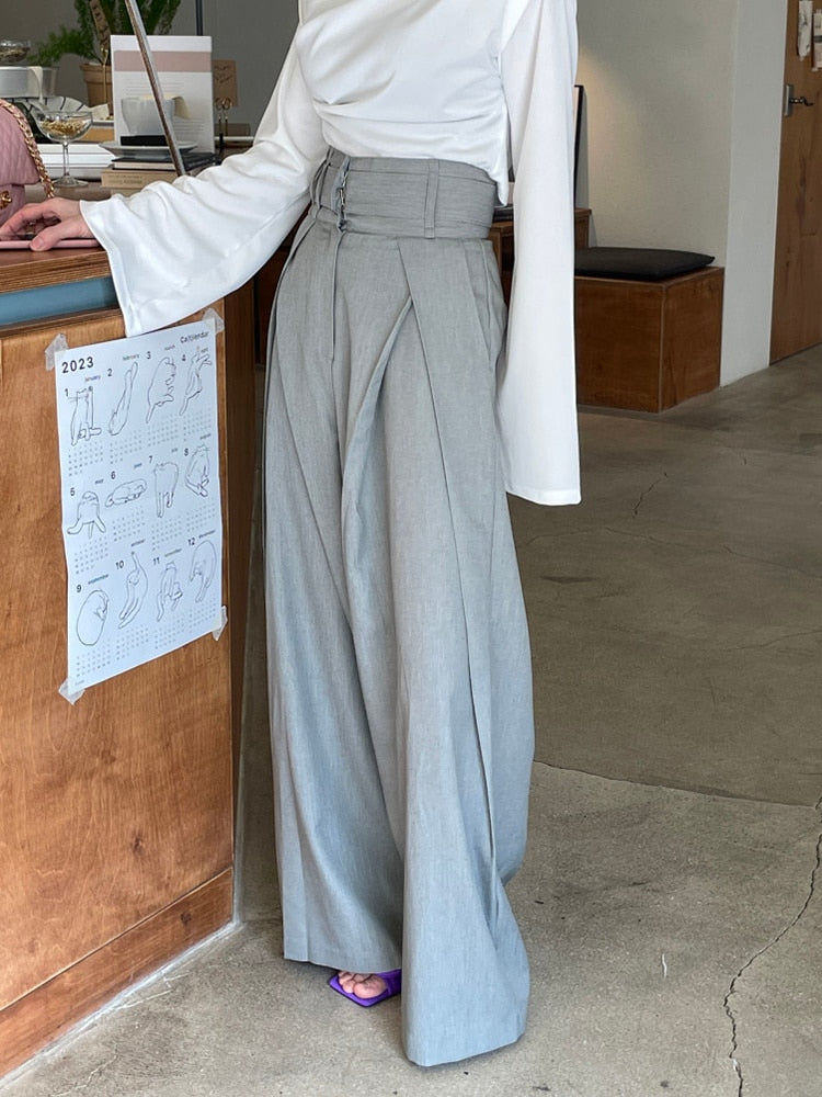 Daily Elegant Pleats Women's High Waist Wide Leg Trousers