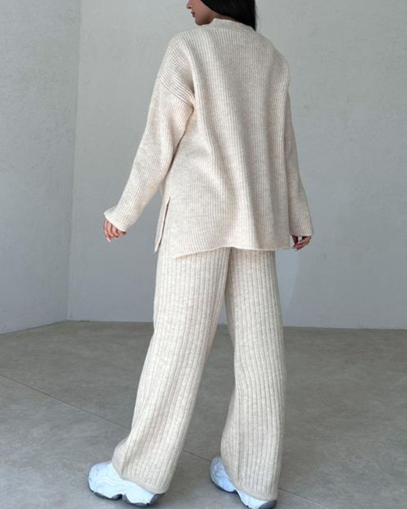Casual minimalist style knitted three-piece set