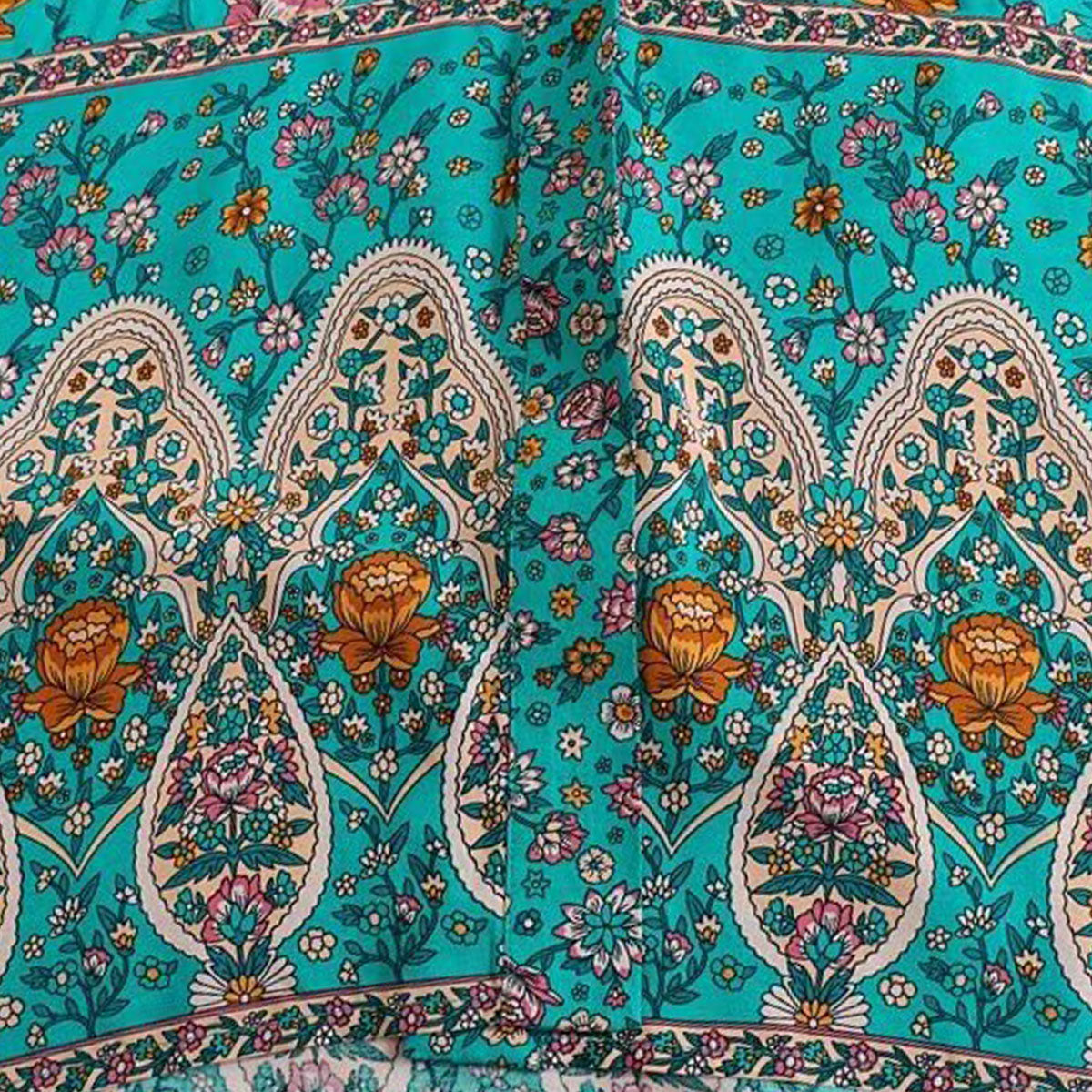 Turquoise Rose Boho Floral Print Midi Robe