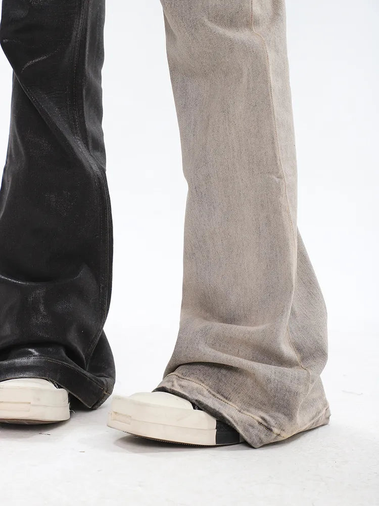 Black and Washed Denim Retro Twist Irregular Jeans