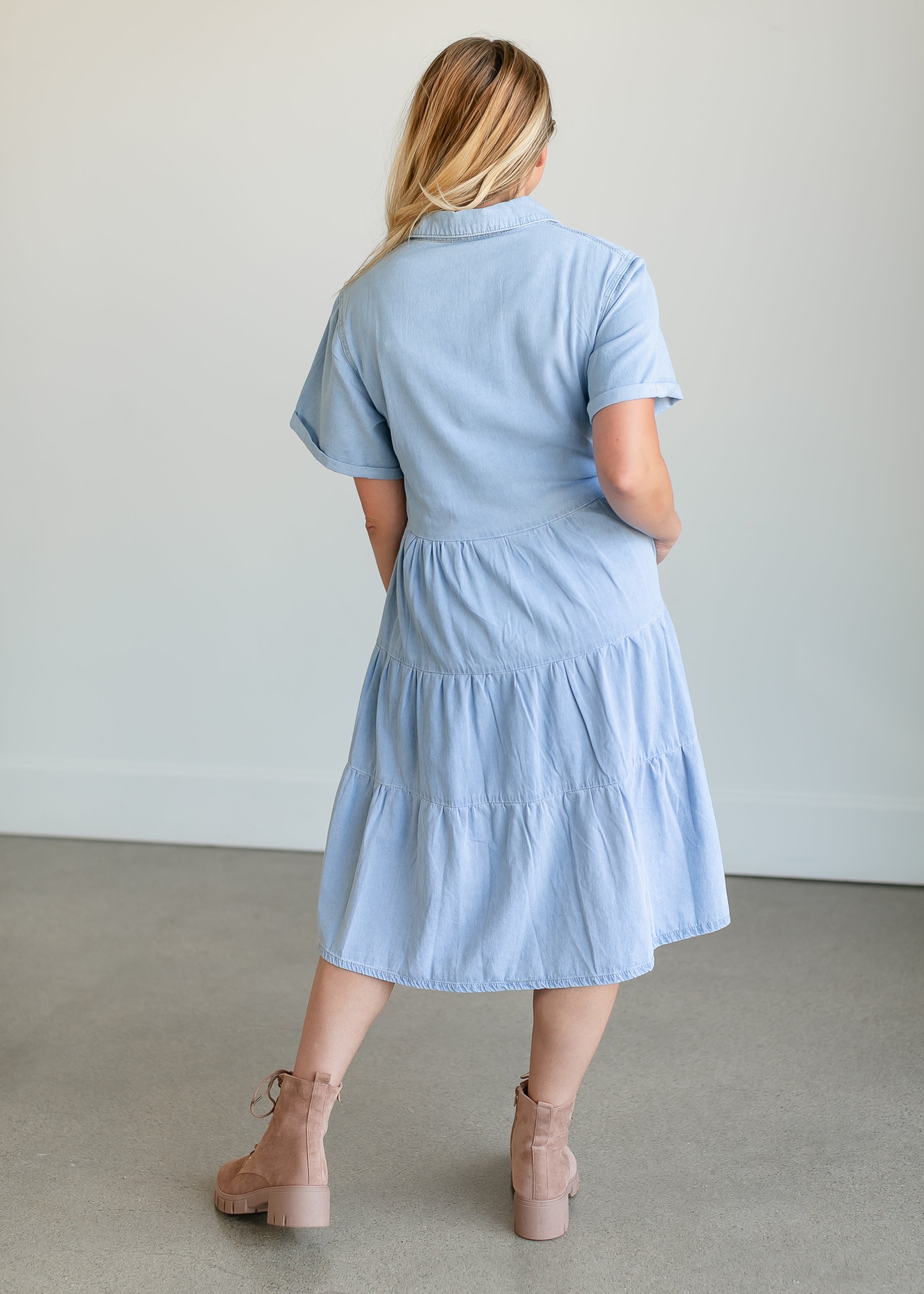 Snap Up Denim Midi Dress