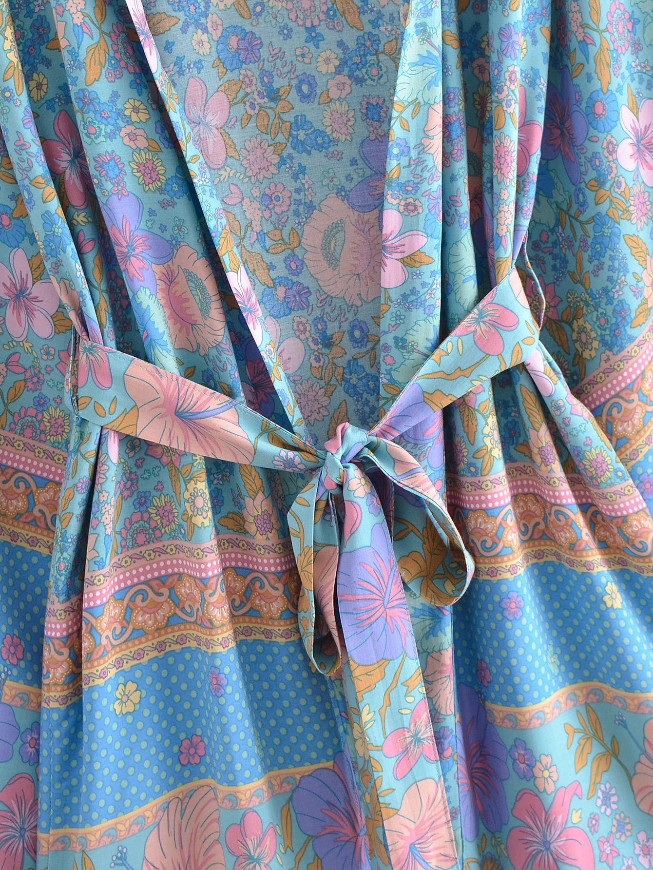 Blue Hibiscus Boho Floral Print Short Robe