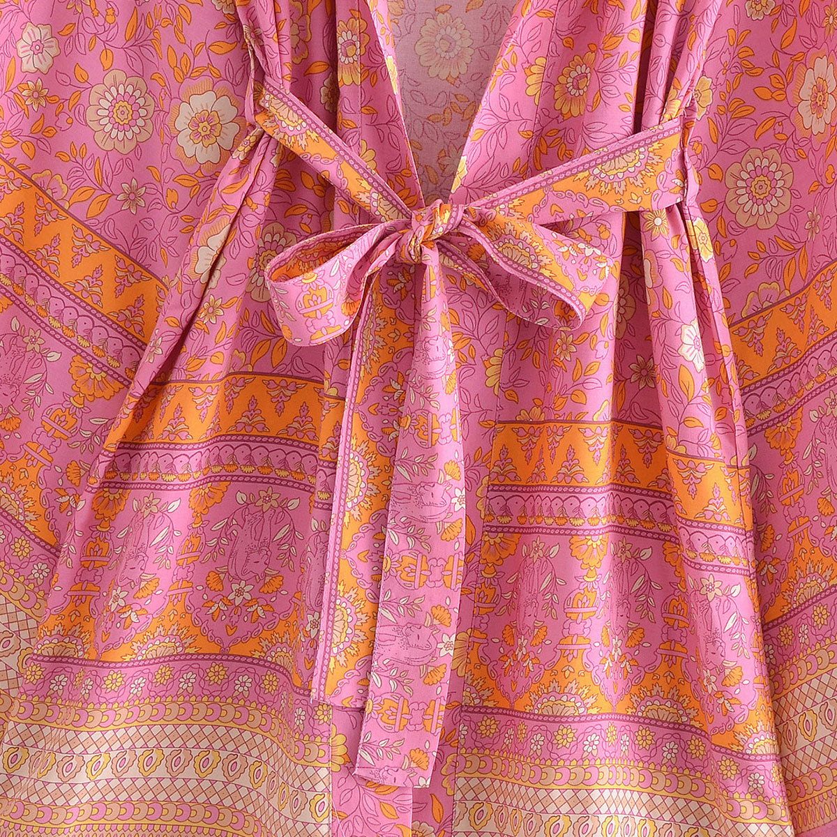Capri Pink Boho Floral Print Short Robe