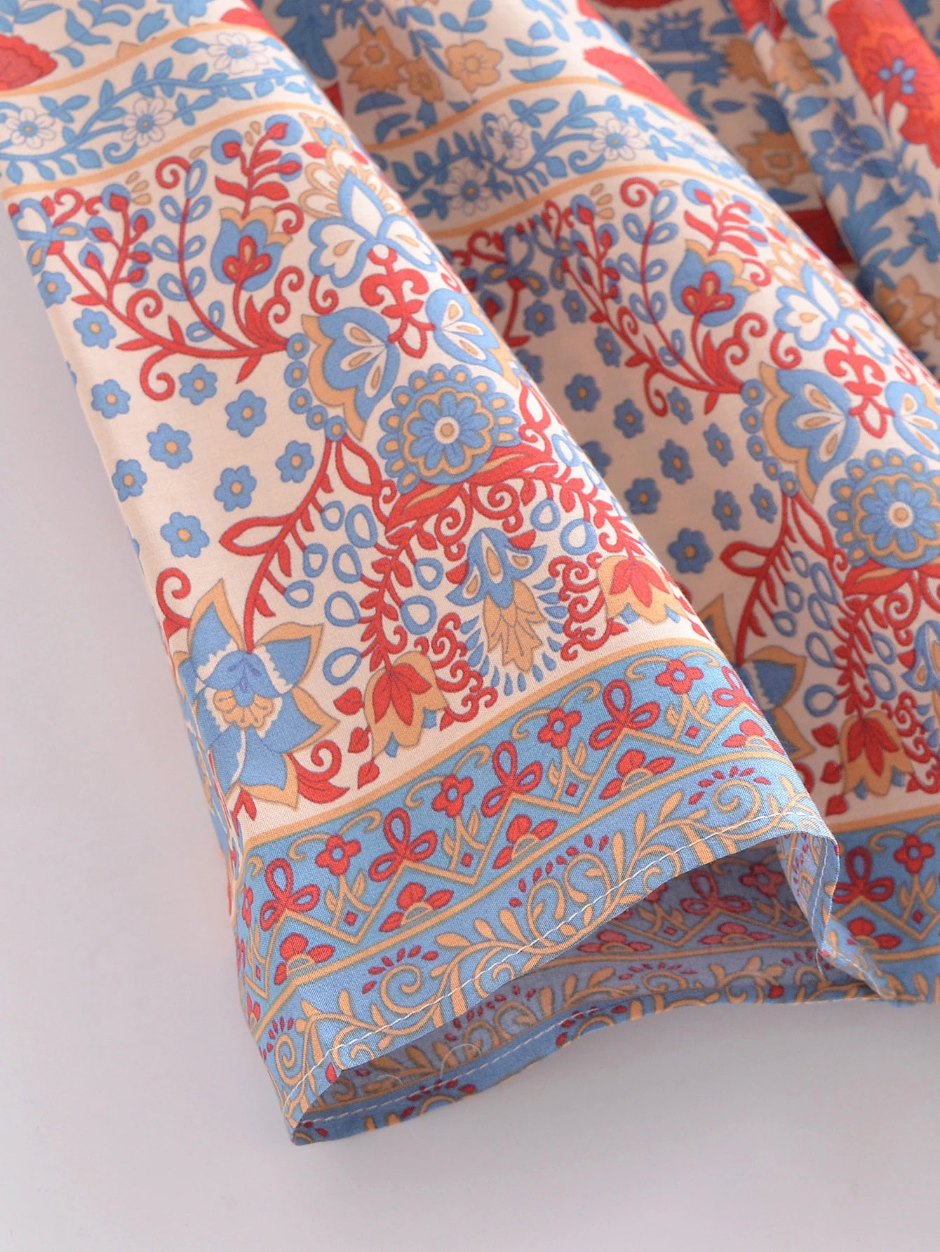 Tranquil Blue Boho Floral Print Short Robe