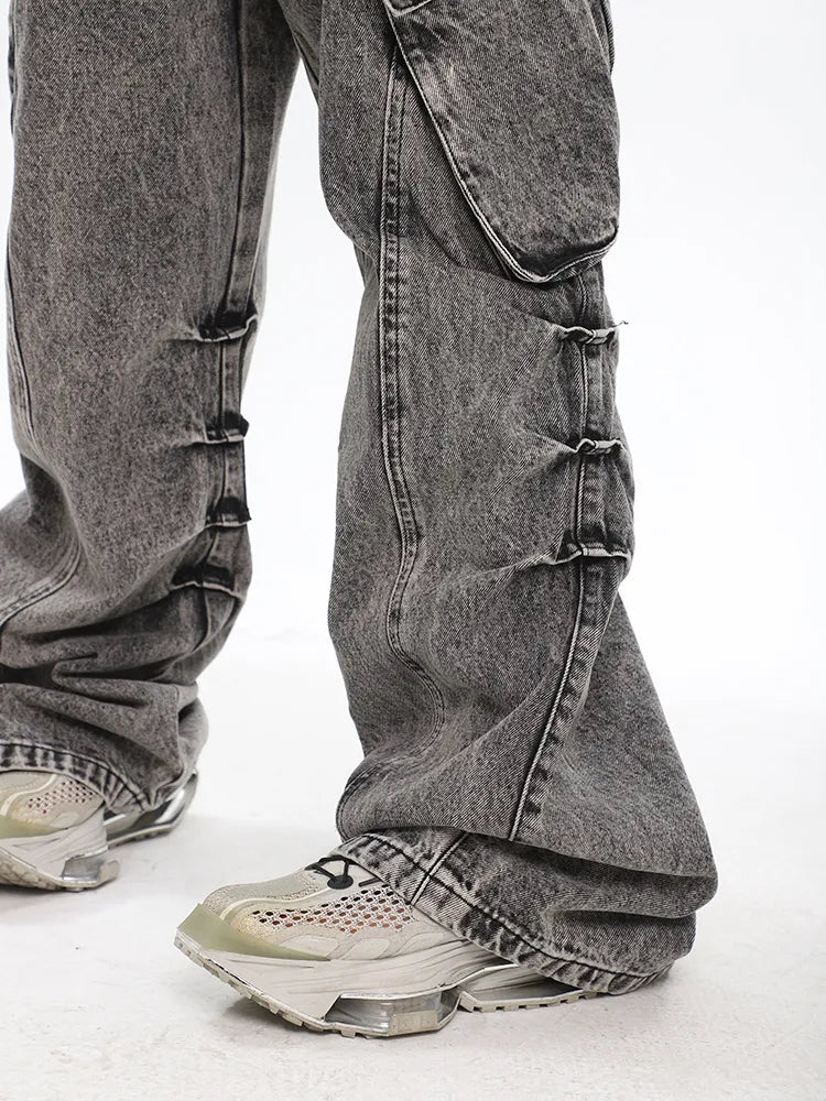 Retro Chic Old Washed Wide-Leg Cargo Pants