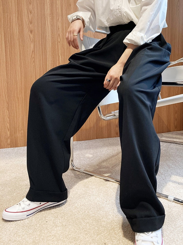 Elegant High End Pleated Wide Leg Trousers