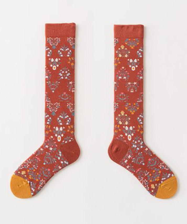 Boho Red Print Over The Calf Socks