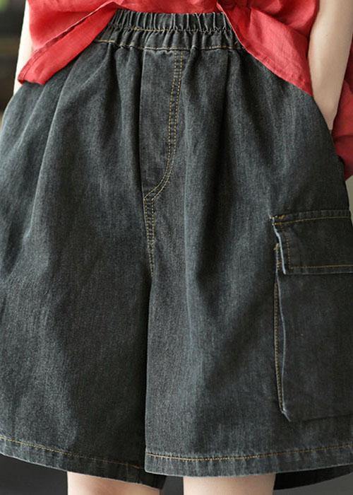 Simple Black Pockets Wide Leg Summer Denim Hot Pants