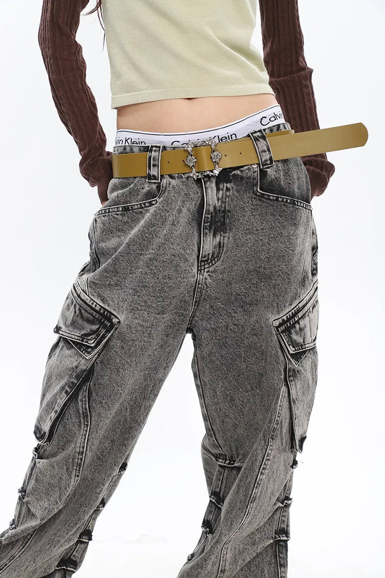 Retro Chic Old Washed Wide-Leg Cargo Pants