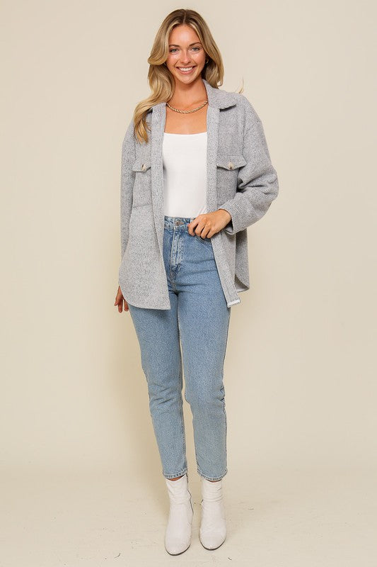 Wrapped In Your Love Shacket in Grey