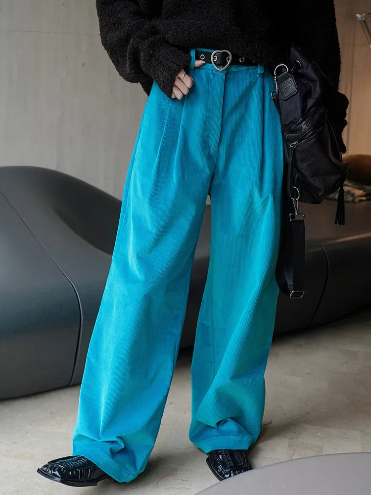 Retro-Inspired High Waist Corduroy Wide Leg Pants