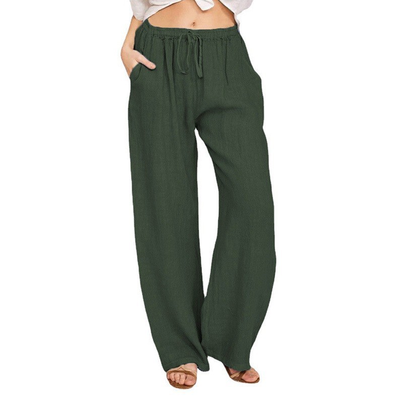 Women's largest size cotton linen casual trousers