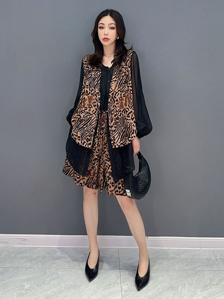 Casual Luxe Leopard Print Top & Shorts 2-Piece Set