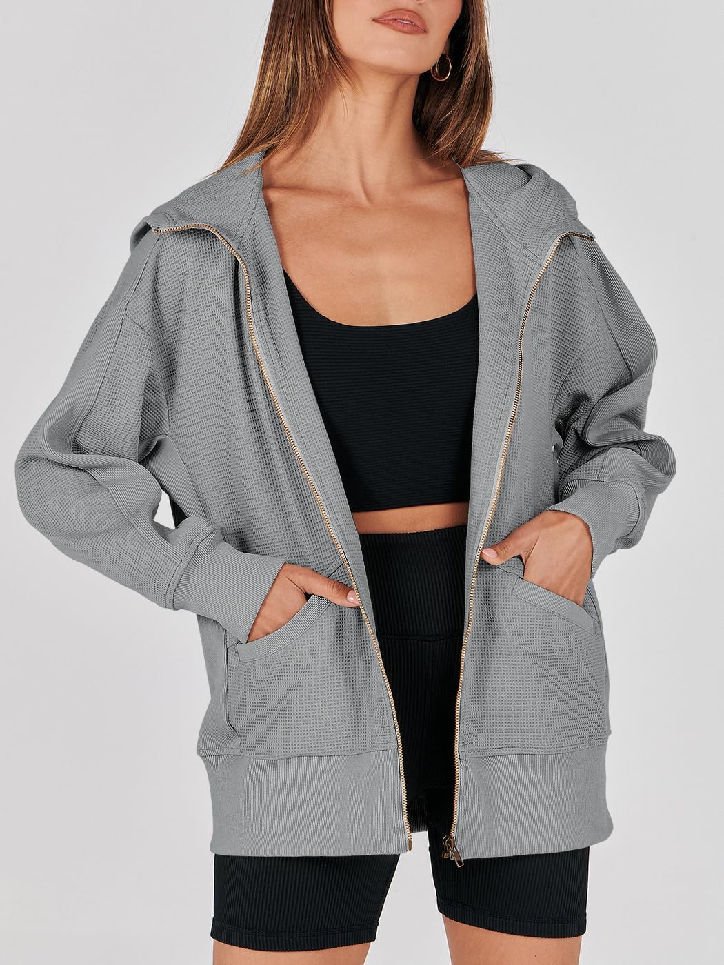 Waffle Knit Casual Jackets Outerwear