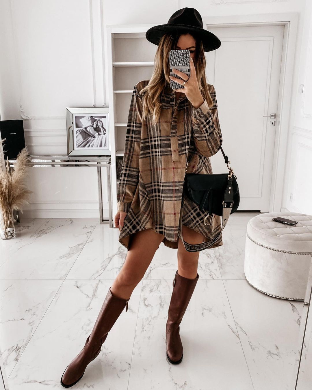 Plaid Long Sleeves Shift Above Knee Casual Shirt Dresses
