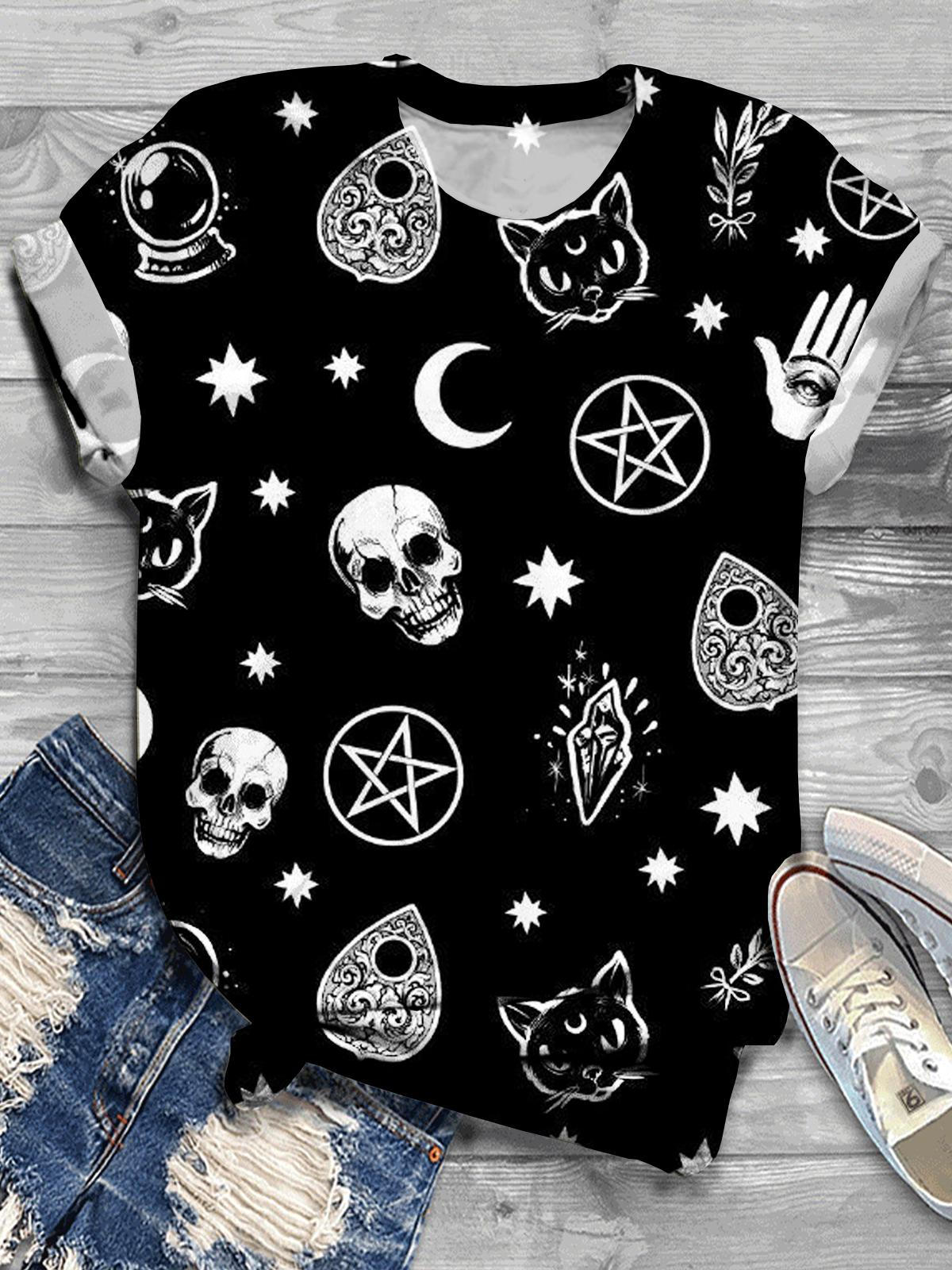 Skull Darkness Moon Cat Eyes Palm Star T-shirt