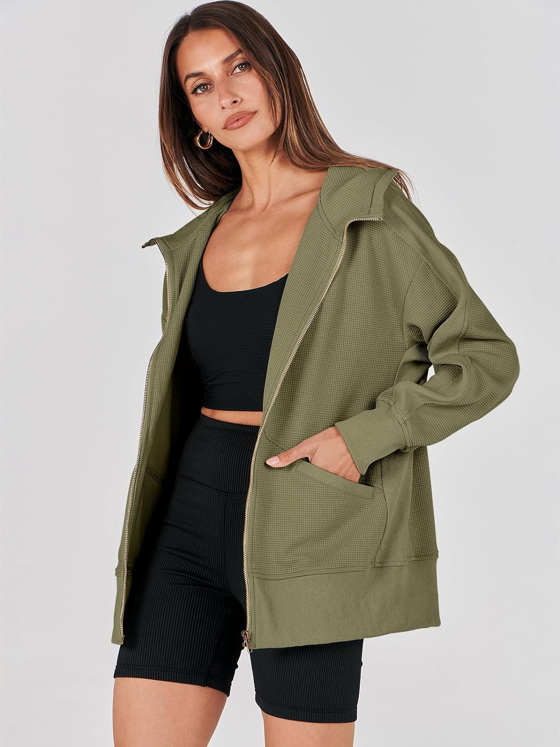 Waffle Knit Casual Jackets Outerwear