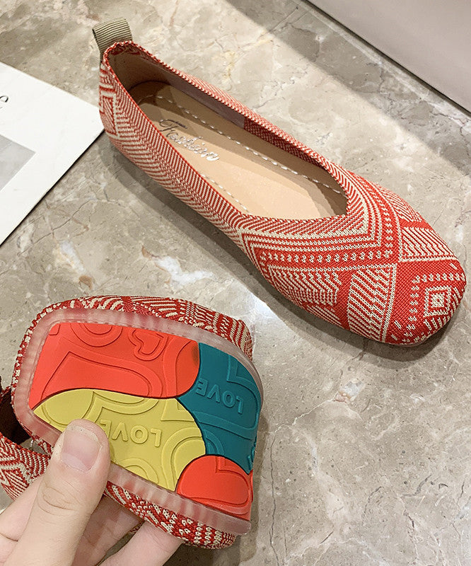 Comfy Flat Shoes Red Knit Fabric Boutique Print Flat Shoes For Women