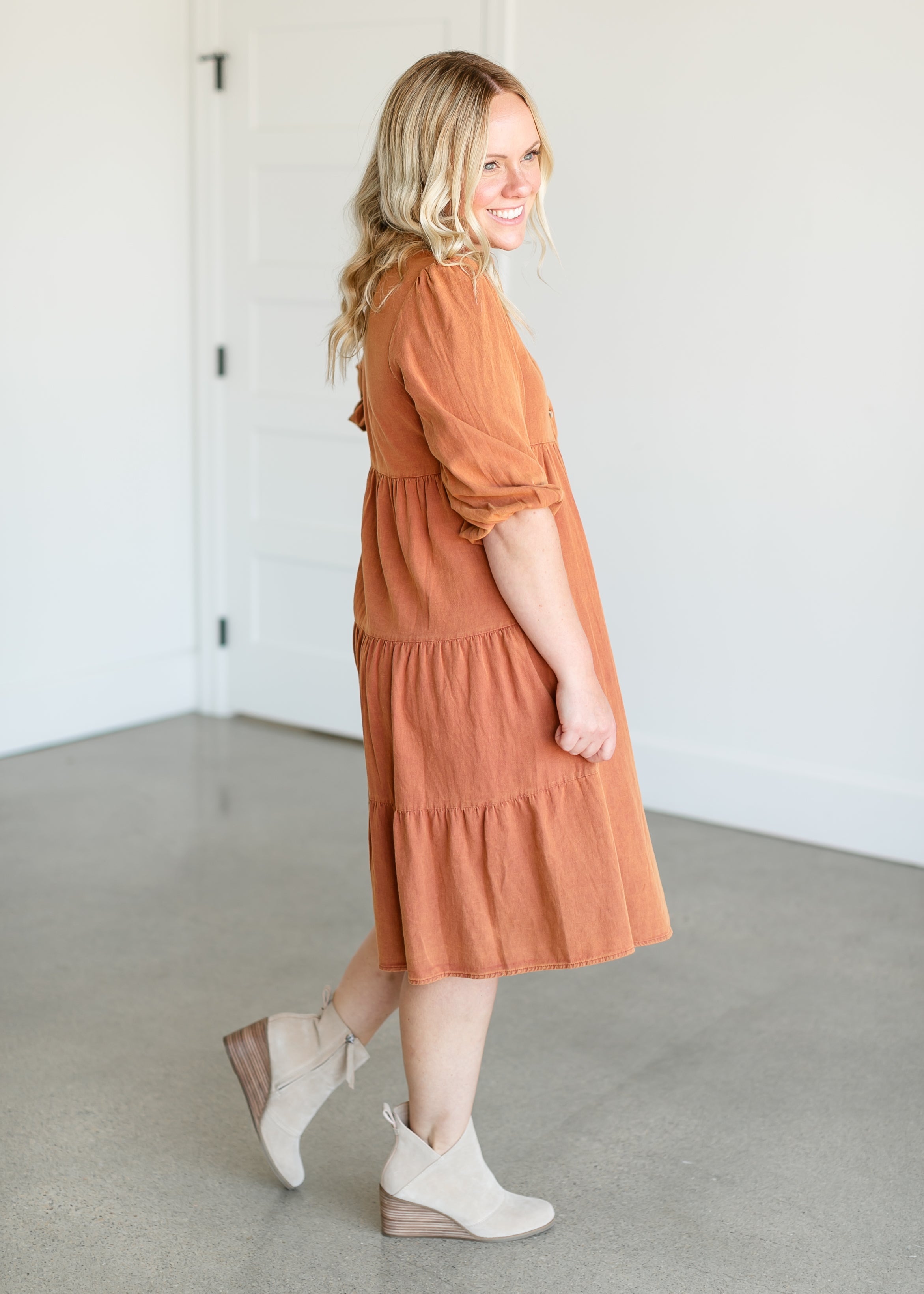 Collared Denim Midi Shirt Dress