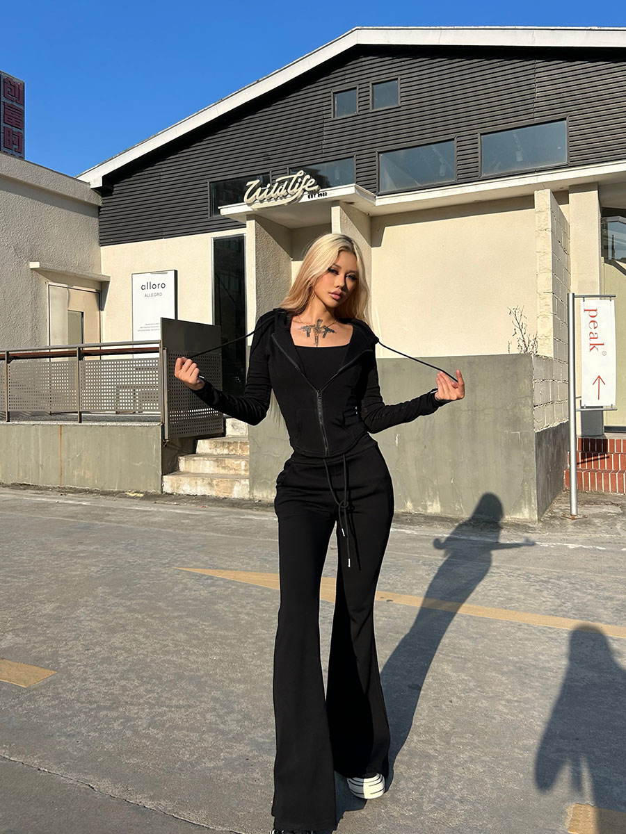 Tied Waist Hooded Sweatshirt Set