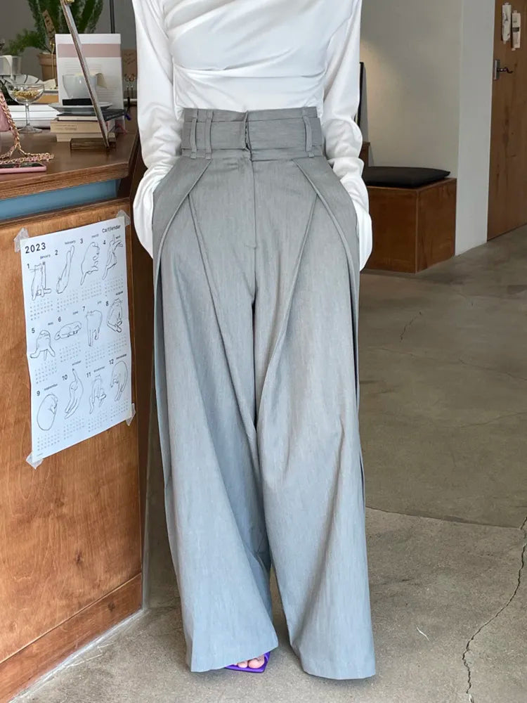 Daily Elegant Pleats Women's High Waist Wide Leg Trousers