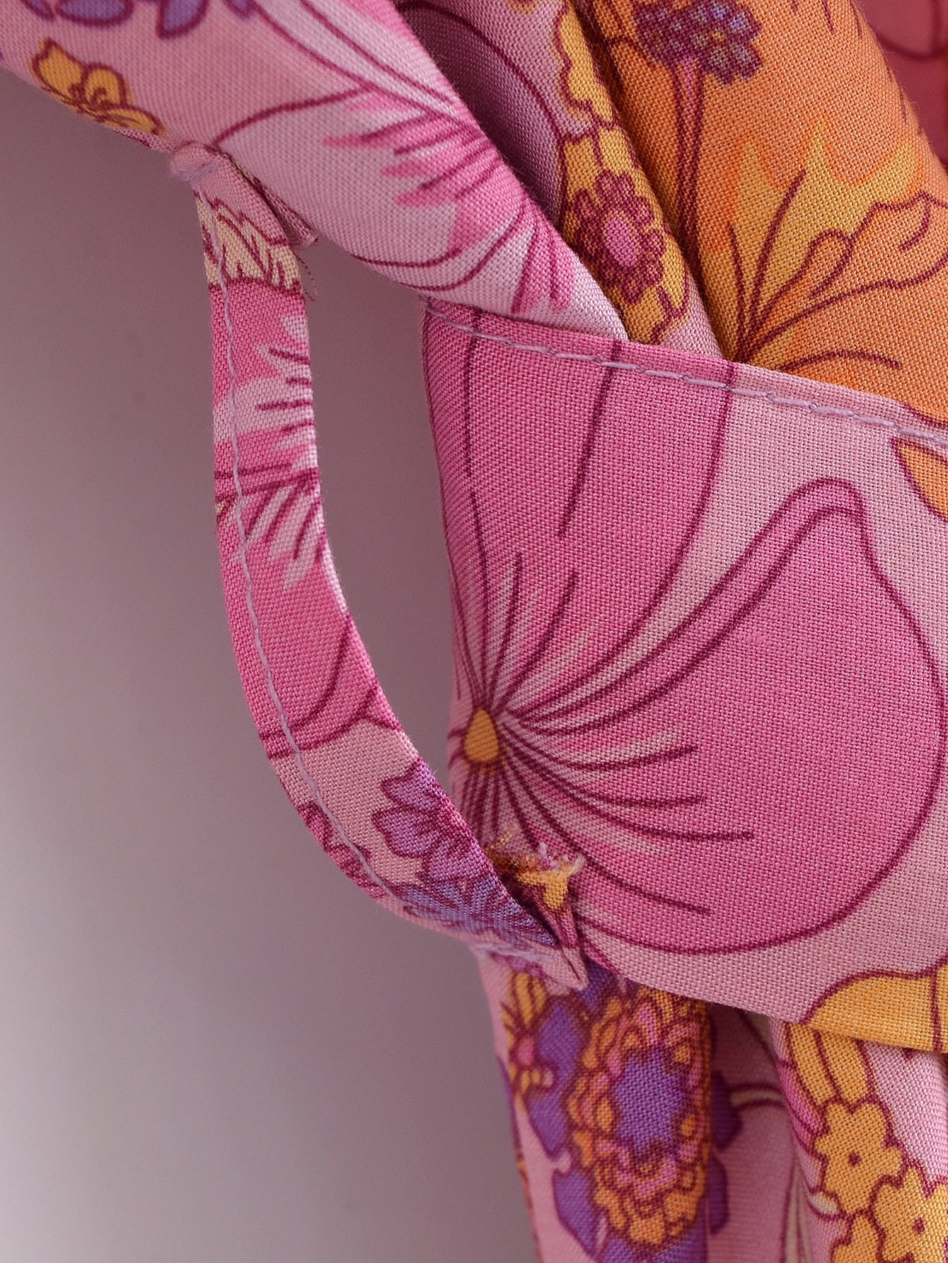 Pink Hibiscus Boho Floral Print Short Robe