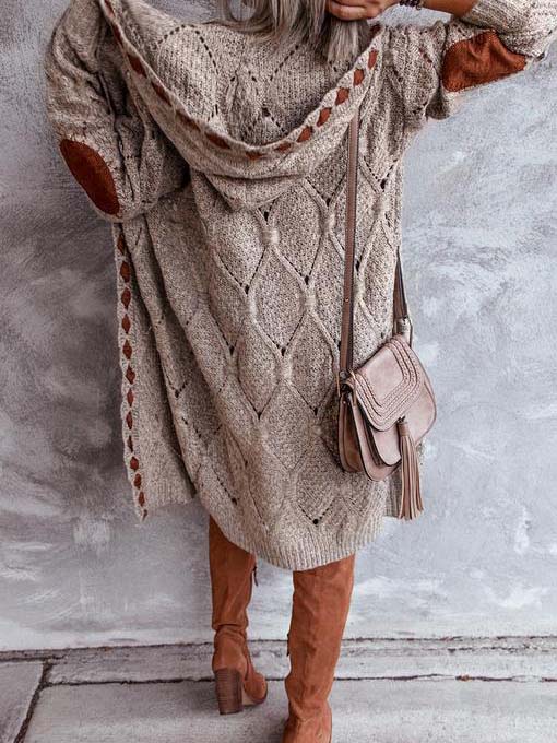 Women'S Caramel Brown Stitching Cardigan