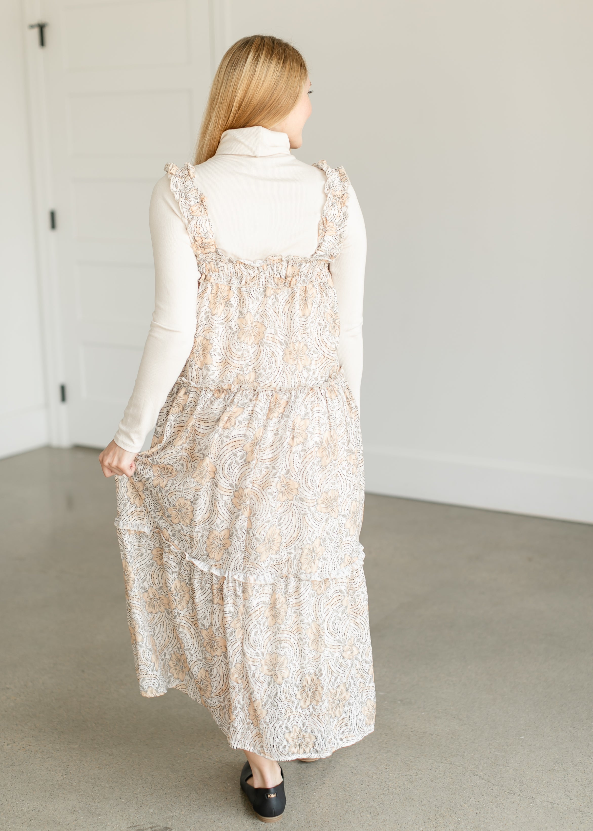 Golden Floral Tiered Maxi Dress