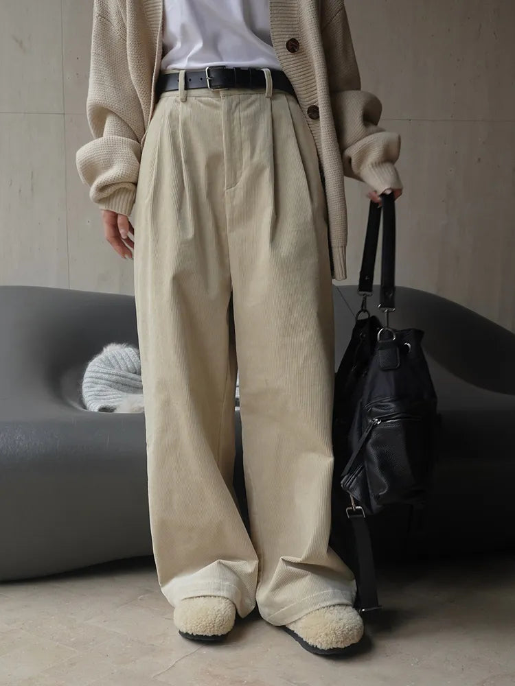 Retro-Inspired High Waist Corduroy Wide Leg Pants
