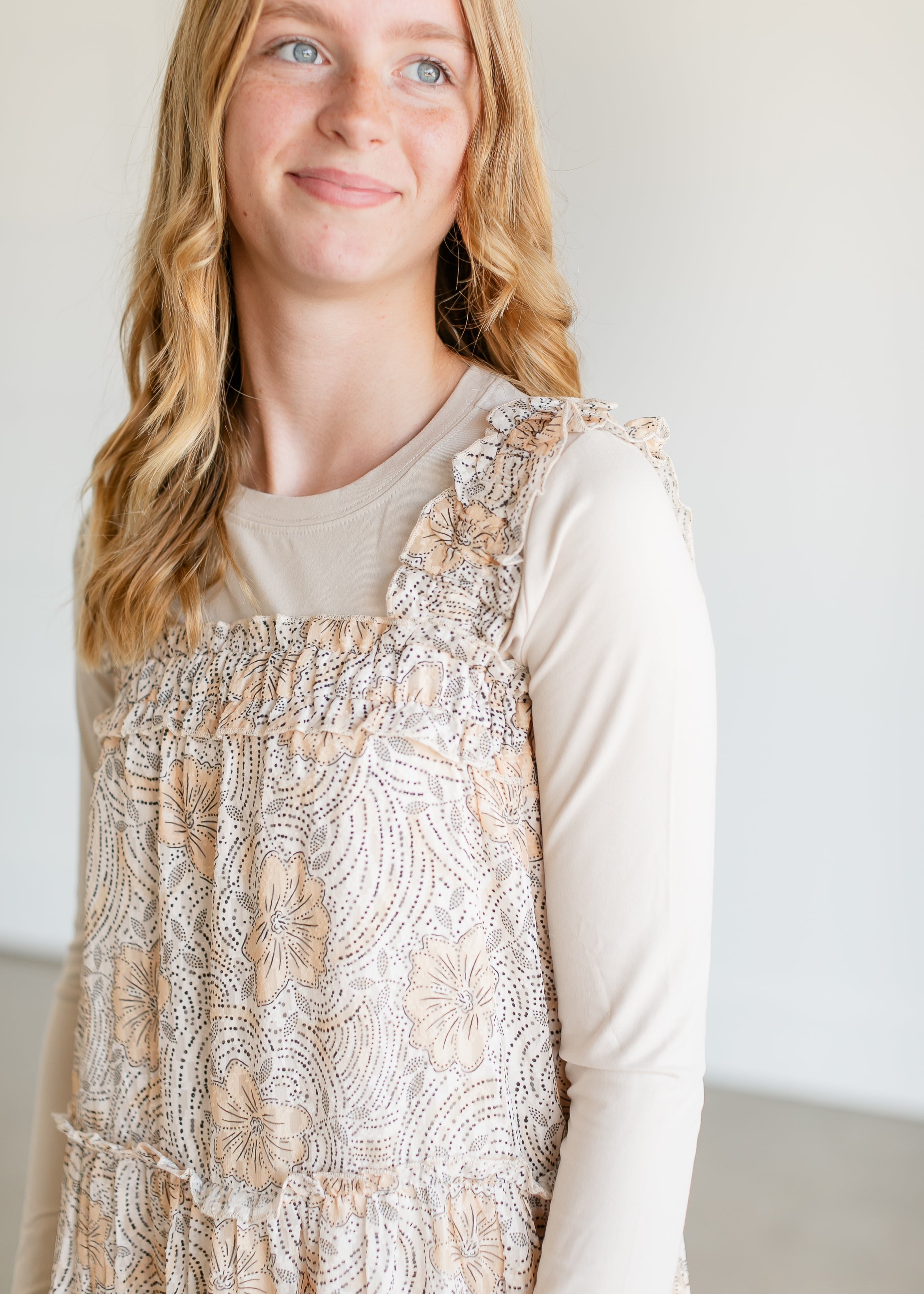 Golden Floral Tiered Maxi Dress