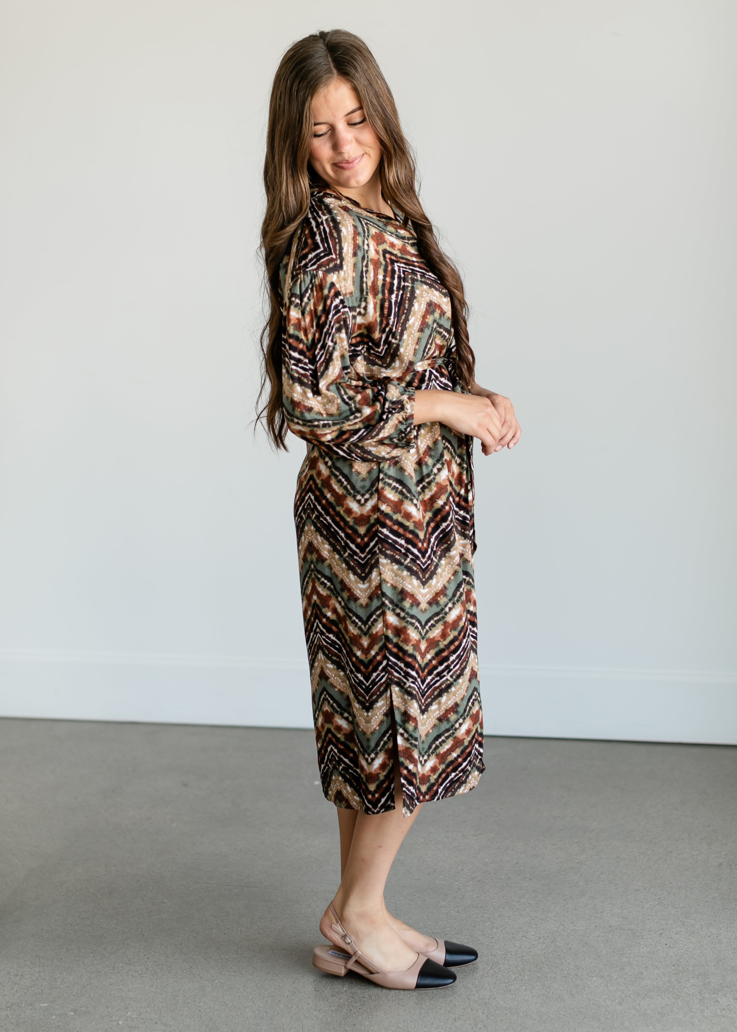 Abstract Chevron Midi Shirtdress - FINAL SALE