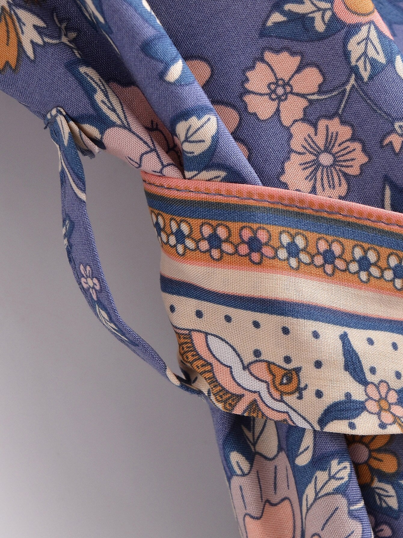 Blue Lovebirds Boho Floral Print Short Robe