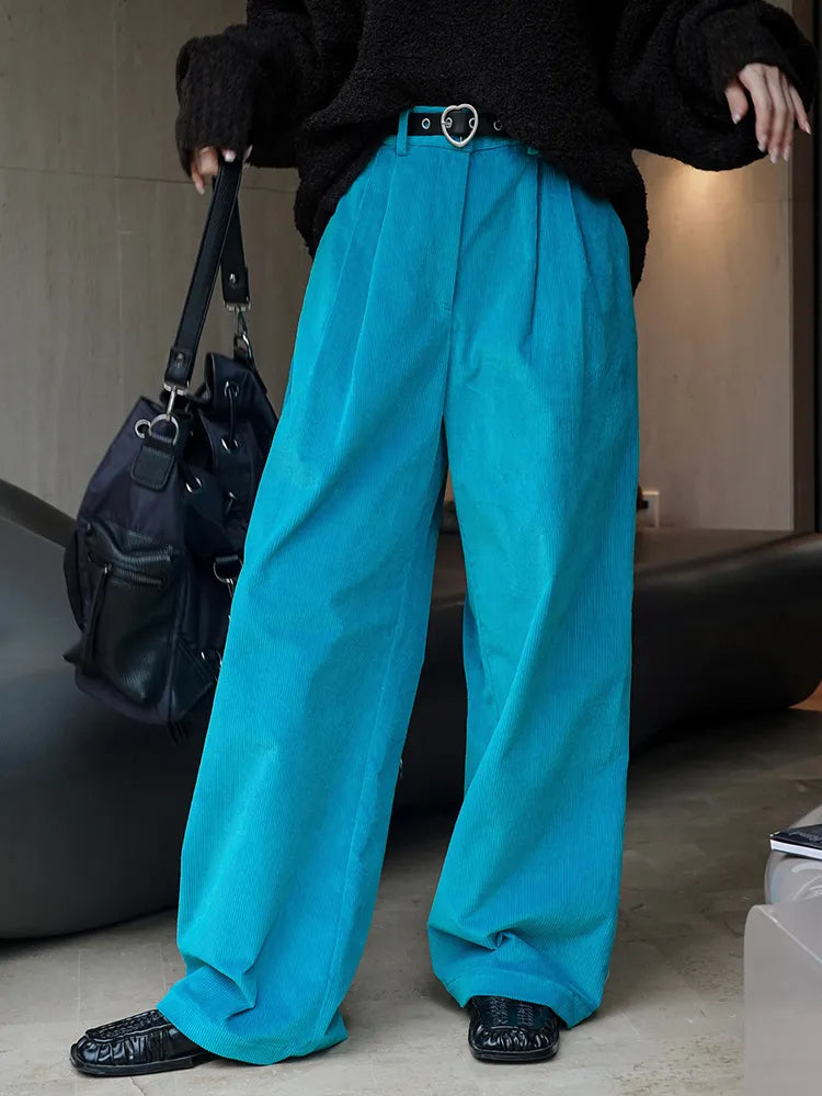 Retro-Inspired High Waist Corduroy Wide Leg Pants