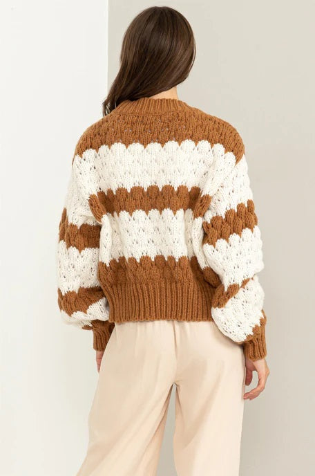 Back And Forth Cardigan in Brown/White