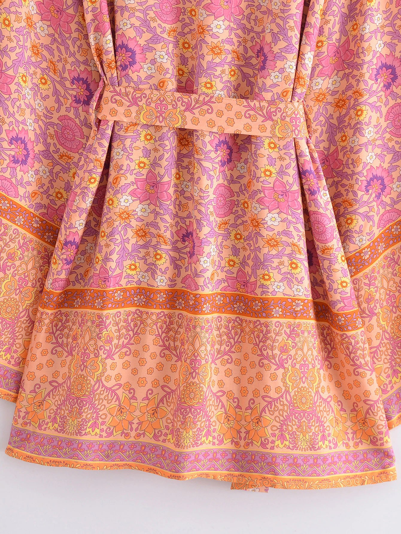 Sweet Orange Boho Floral Print Short Robe