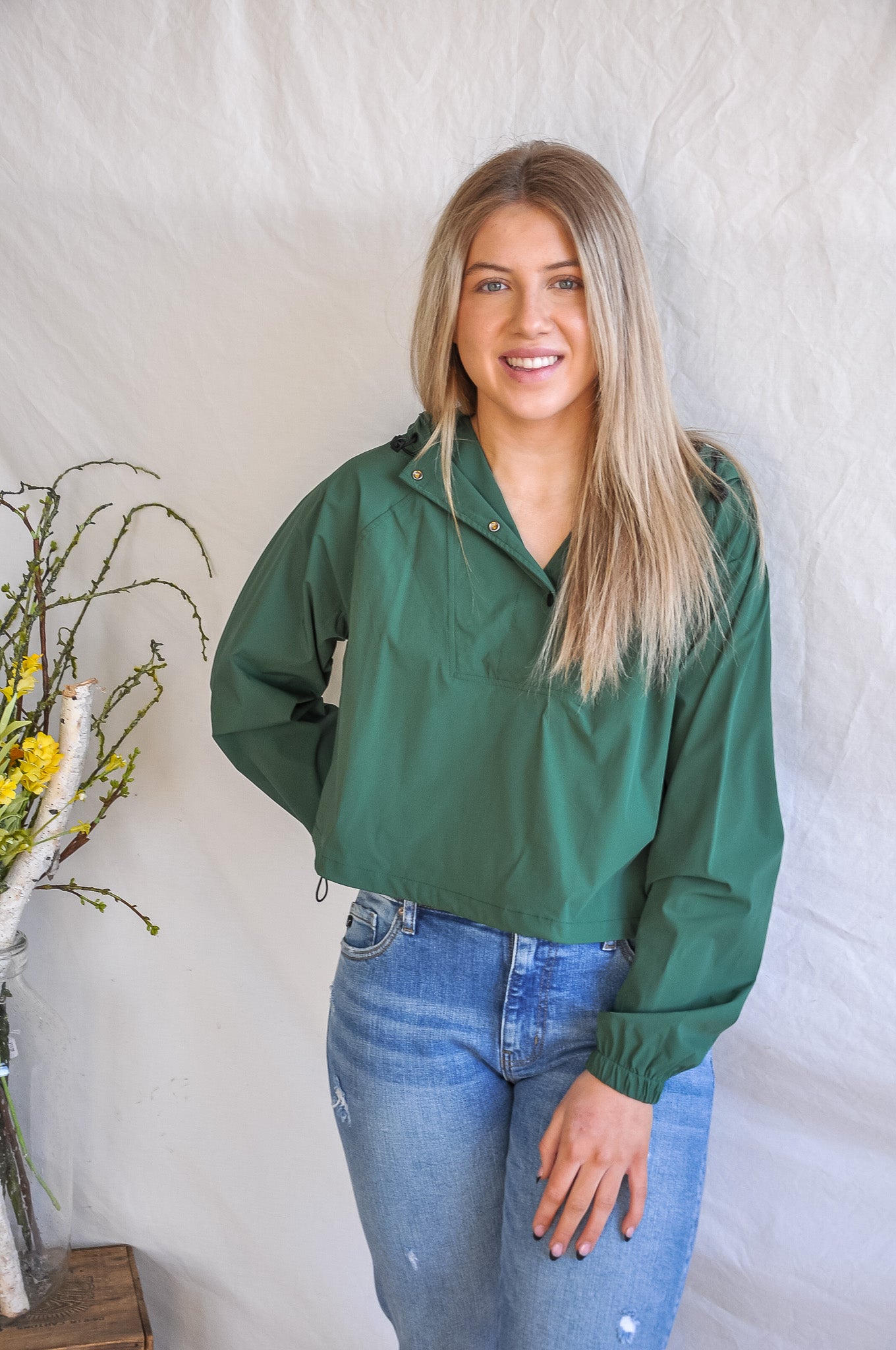 Green Waterproof Snap Front Pullover