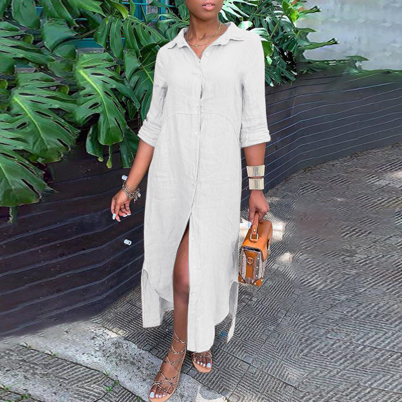 2023 New Cotton Linen Shirt Cotton Linen Button Dress