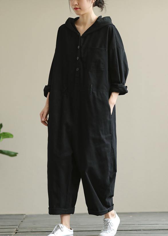 Artistic hooded black all-match long-sleeved casual nine-point jumpsuit