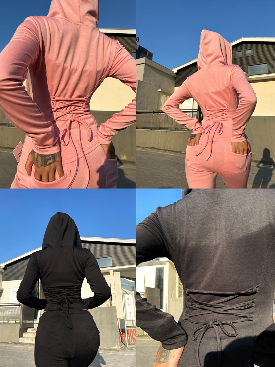 Tied Waist Hooded Sweatshirt Set