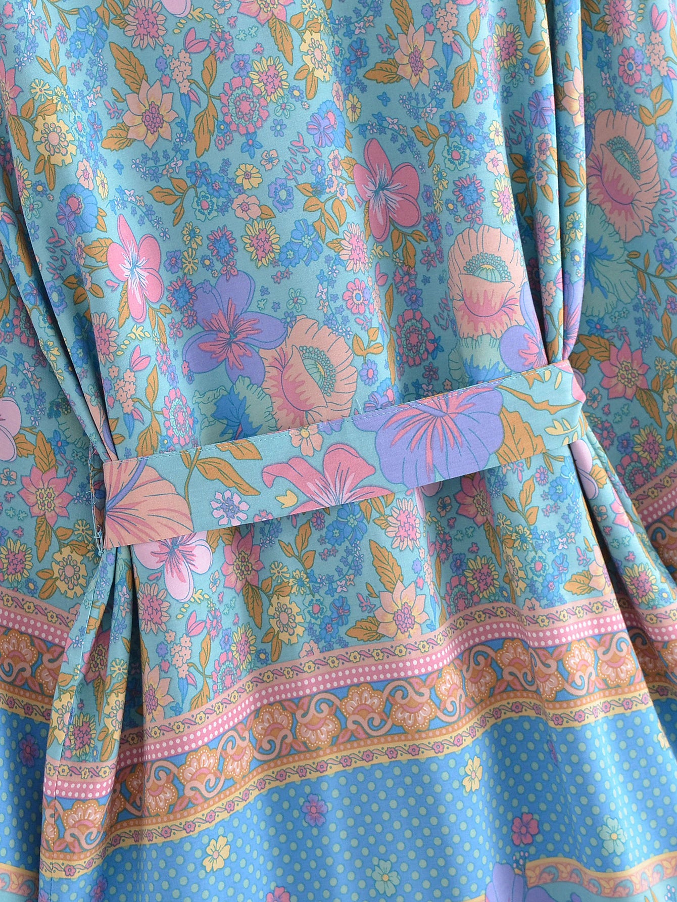 Blue Hibiscus Boho Floral Print Short Robe