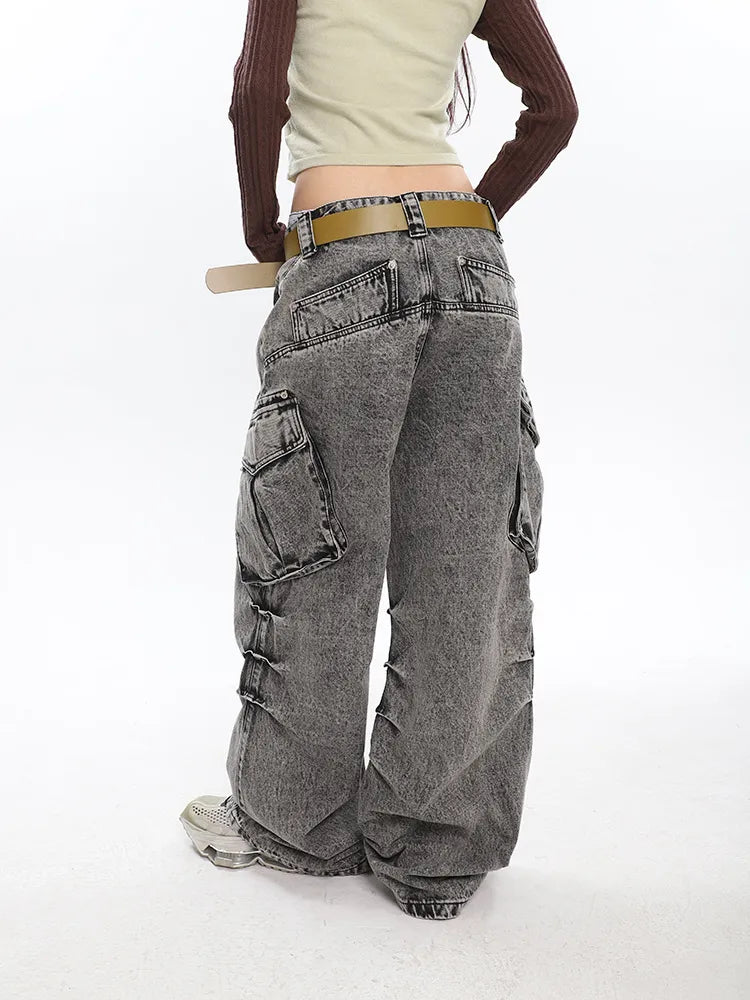 Retro Chic Old Washed Wide-Leg Cargo Pants