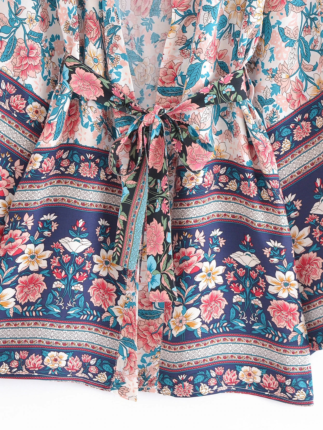 Ivory Sapphire Boho Floral Print Short Robe