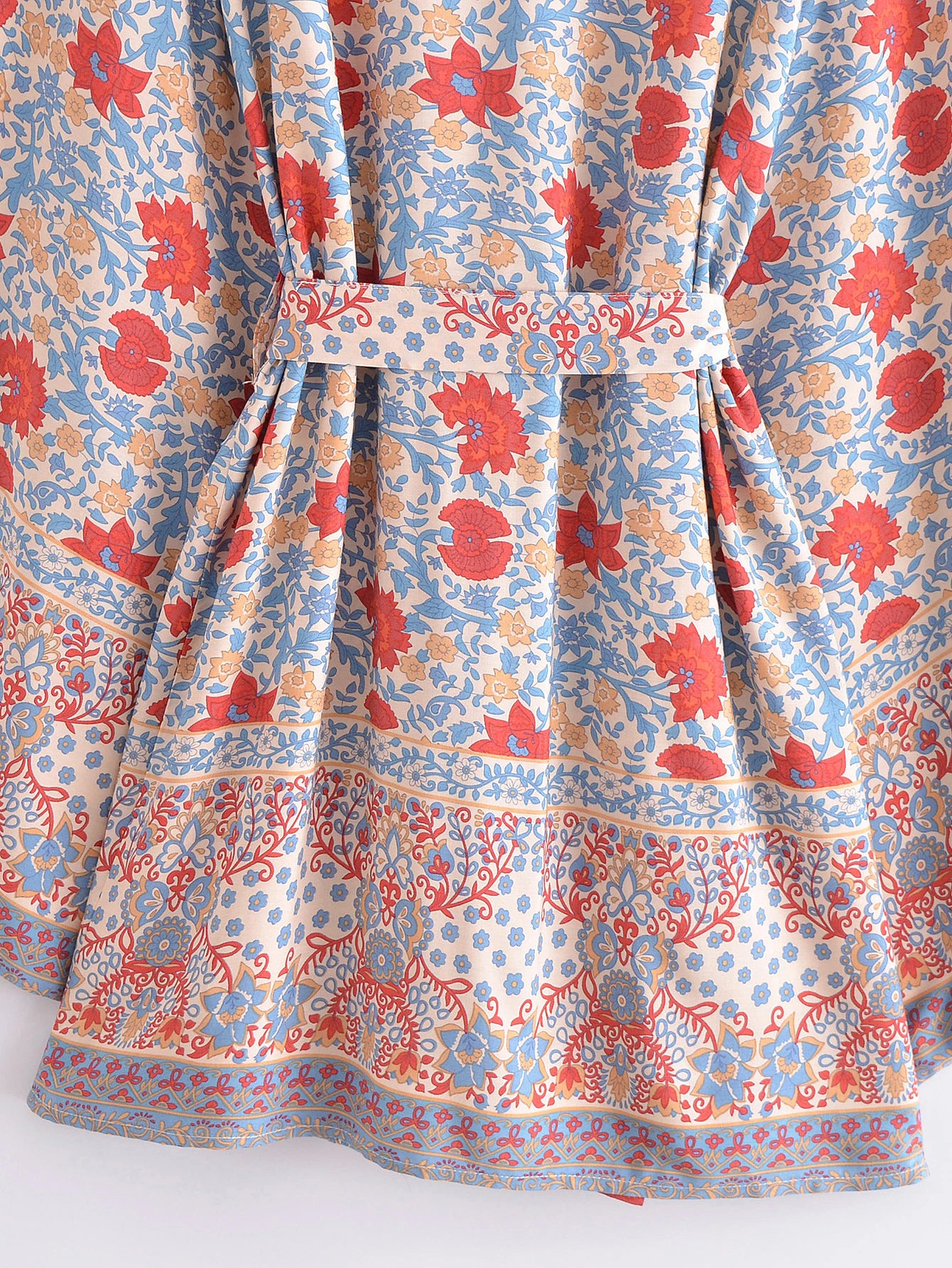 Tranquil Blue Boho Floral Print Short Robe