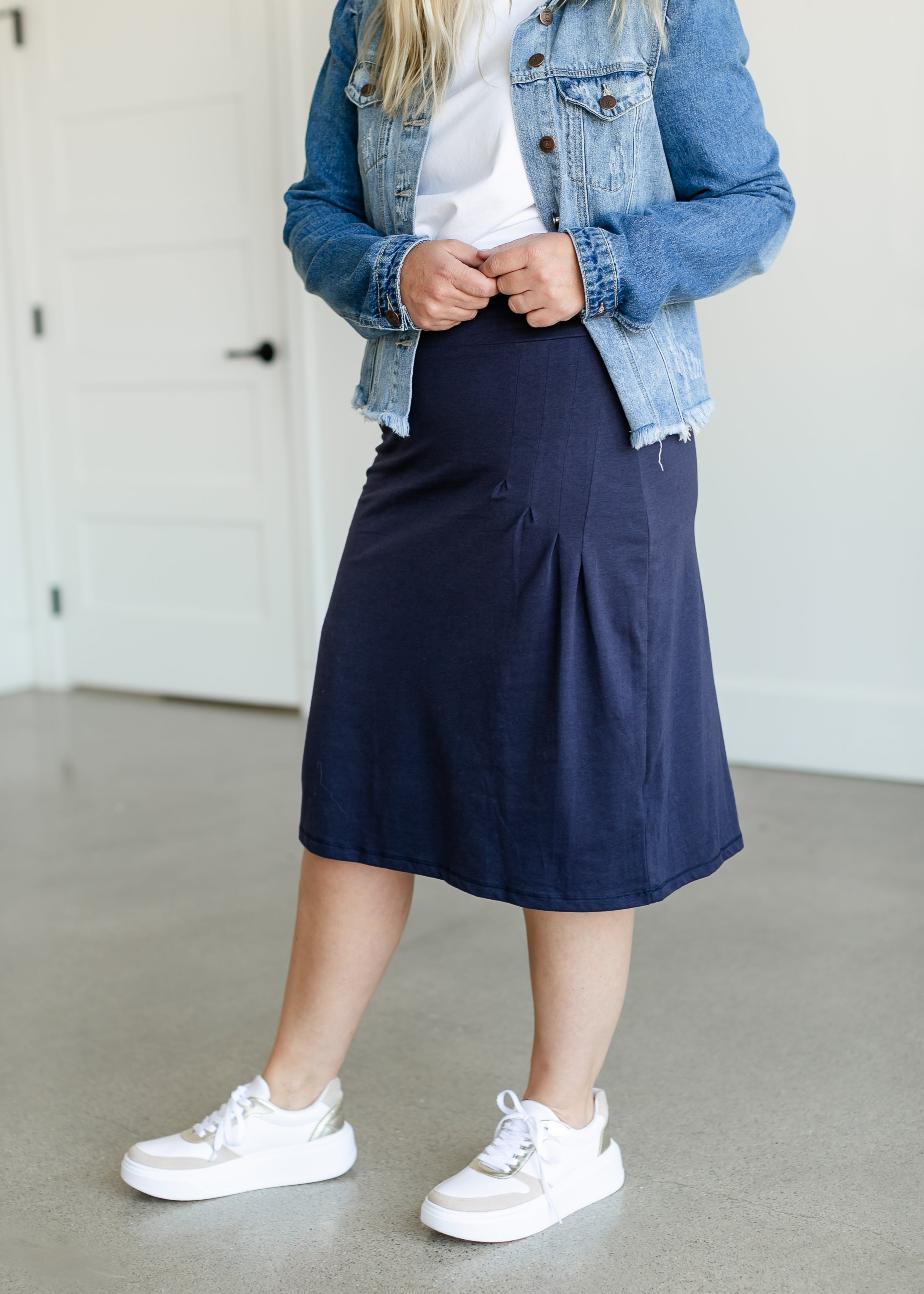 Diane Stretch Waist Pleated Midi Skirt