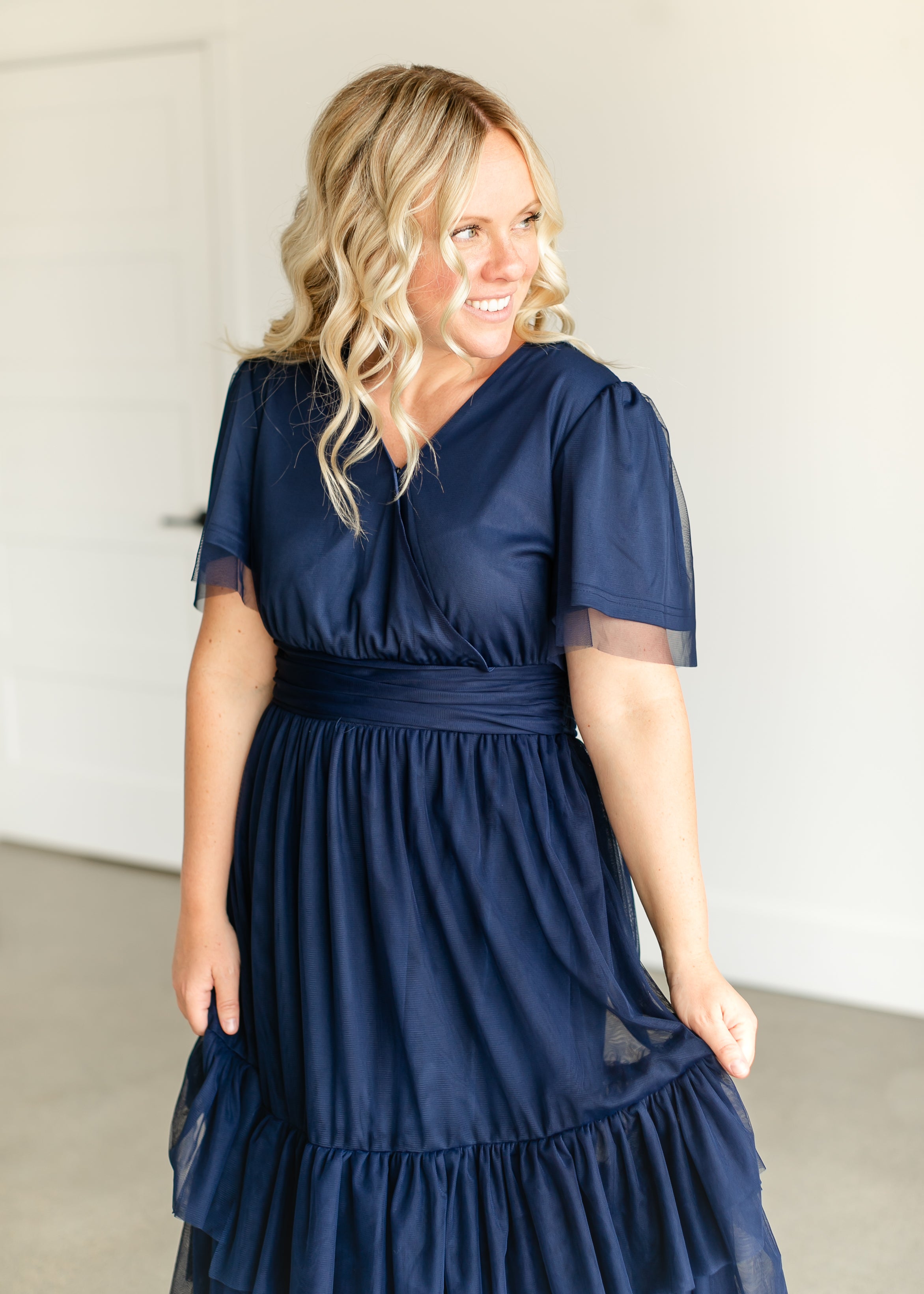 Tulle Tiered Short Sleeve Maxi Dress