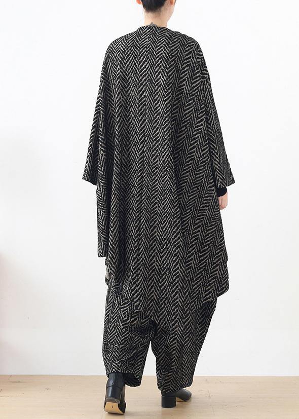 High end stripe style irregular women's suit British fashion big temperament black two piece set autumn